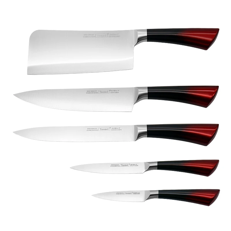 TUOME Stainless Steel Hollow Handle knives kitchen Full Tang Design Black Red Handle Metal Chef Knife For Cutting