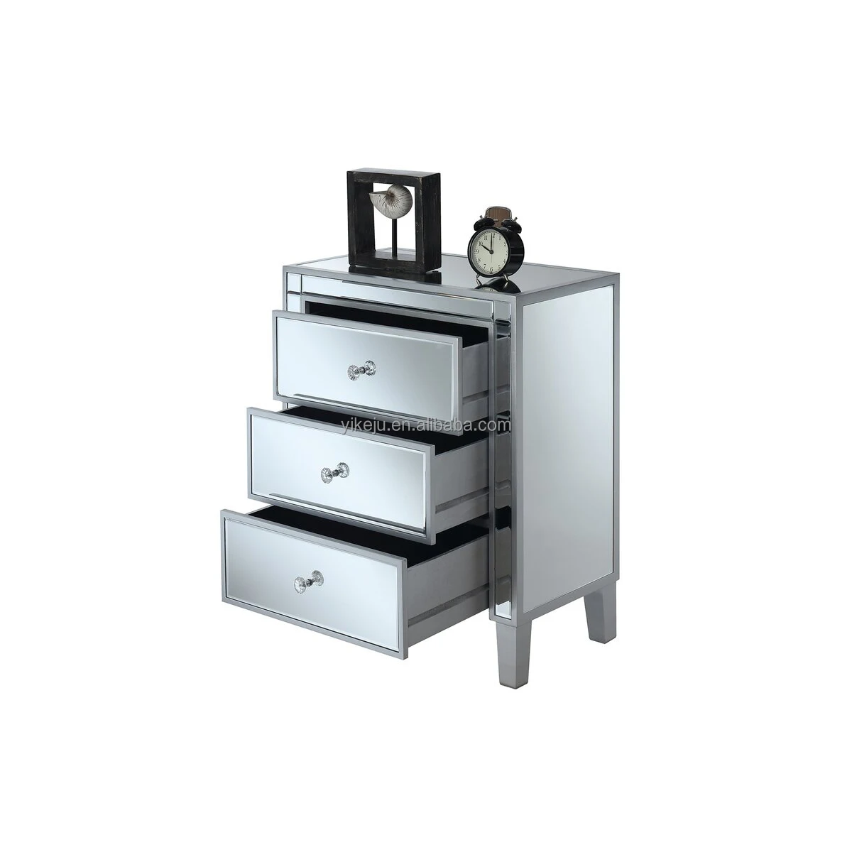 Серебристая твердая древесина, 3 ящика, зеркальный нагрудник, деревянная антикварная тумбочка, шкафы для гостиной, мебель от производителя