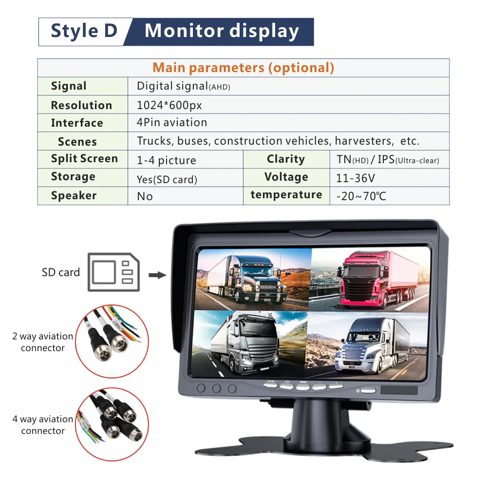 Mini Laptop 7inch Ahd Computer Portable car rear view mirror Monitor Back Rear View Bus Tv 24v Monitor Lcd