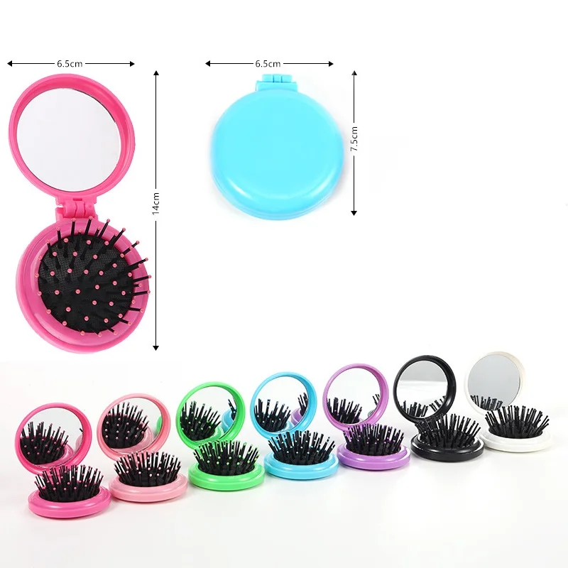 Cute Compact Mirror Hair Comb Set Travel Pocket Round Mirror Massage Hair Brush Custom Logo Detangler Brush Comb Vanity Mirror