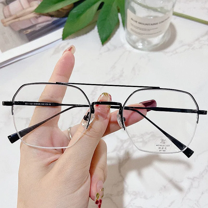 Custom Logo Fashion Women Metal Square Computer Glasses Anti Blue Light Eyeglasses Frames For Men