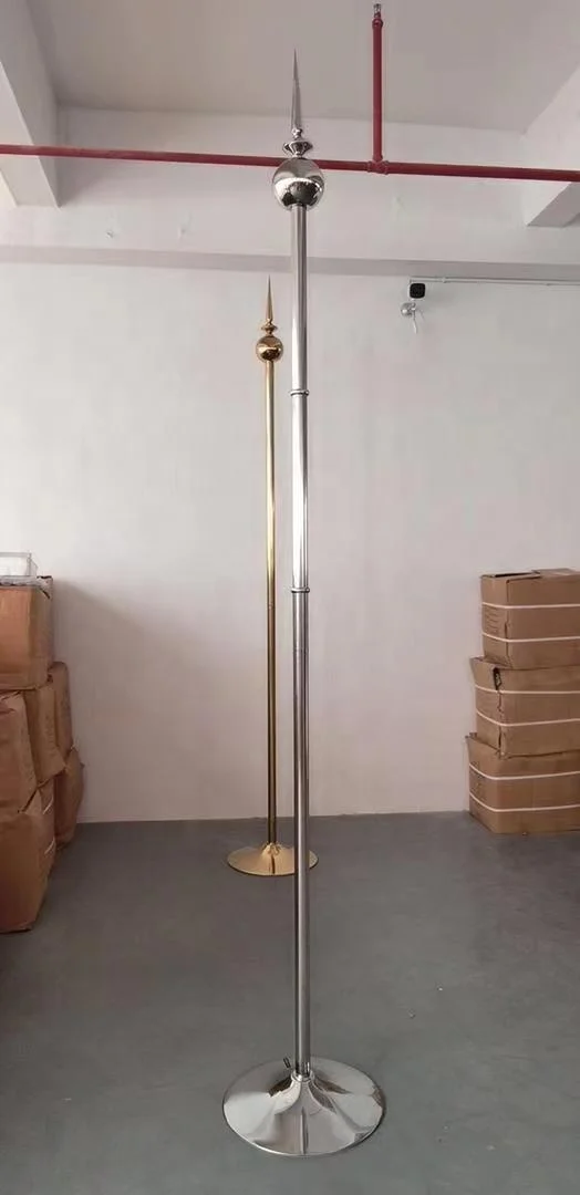 Custom 2.6m 3m stainless steel flagpole mirror polished straight office indoor free standing base gold silver flag pole