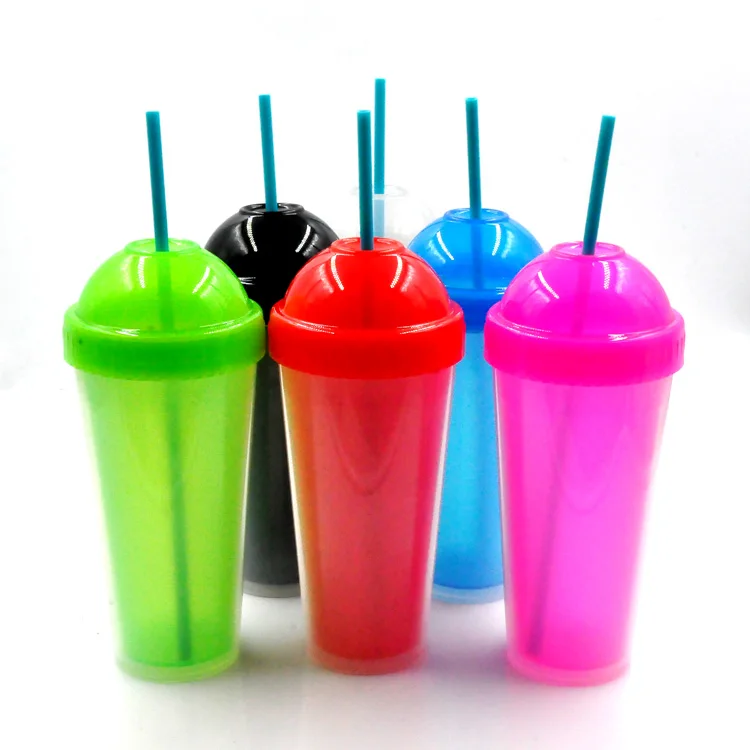 
100% Safe Material PP Pink Plastic Water Bottle with Easy Clean Lid Straw 