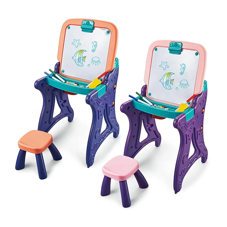 
Multi-Function 2 In 1 Double Sided Painting Drawing Board With Chairs Kids Learning Table 