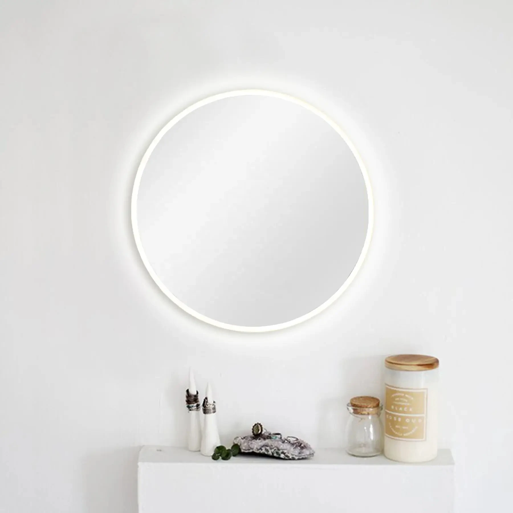 High quality MDF handmade Carved Round Circle Bathroom Living room table wall mirrors  lED light mirror wall mirror