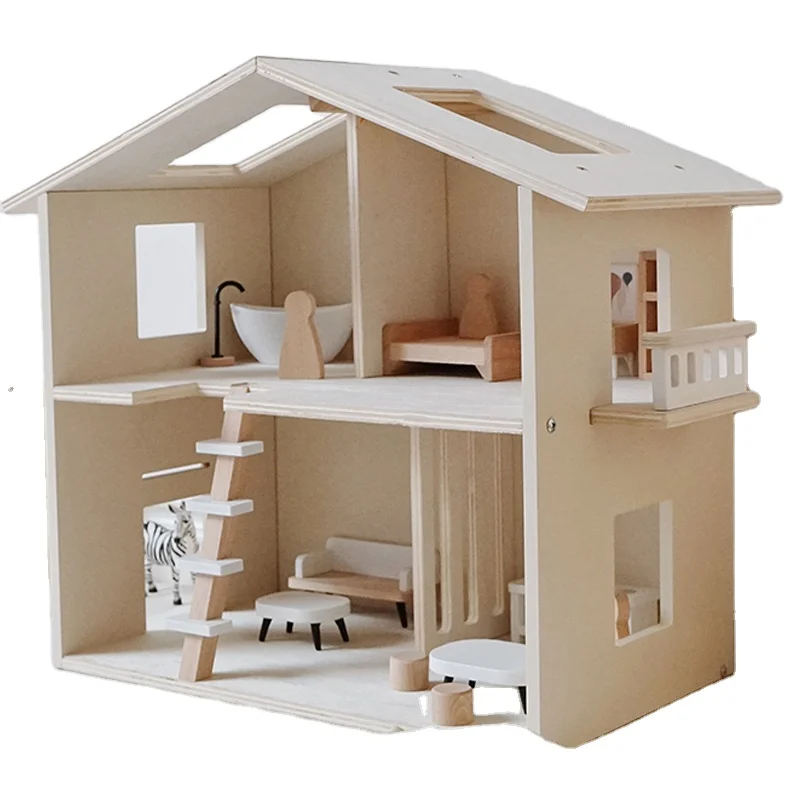 Wooden Toy Doll House Prefabricated Play Inside Villa Montessory Toys With Miniature Furniture Wooden Manufacturers Trade
