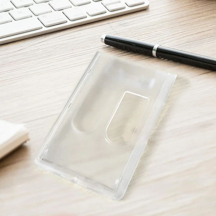 Explosion Thickened PC Dual Card Hard Plastic Transparent Cardholder Thumb Slot ABS Frosted ID Card Holders