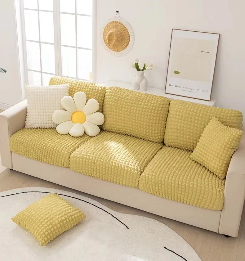 American Style Polyester Super Stretch Sofa Cover Bubble Seersucker Sofa Cover for 3 Seats
