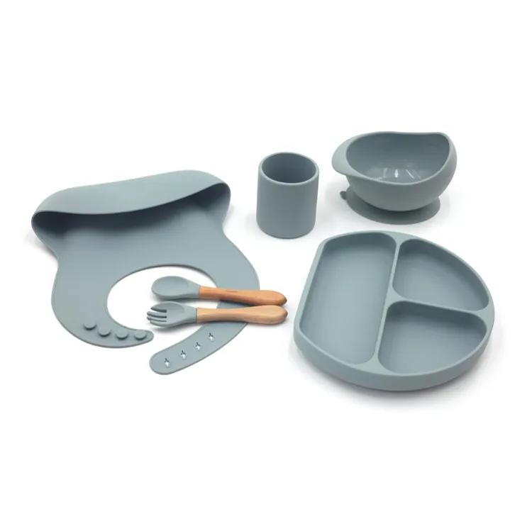 Eco Friendly Non-toxic Baby Suction Plate Bowl Silicone Toddler Spoon Fork Silicone Baby Feeding Set