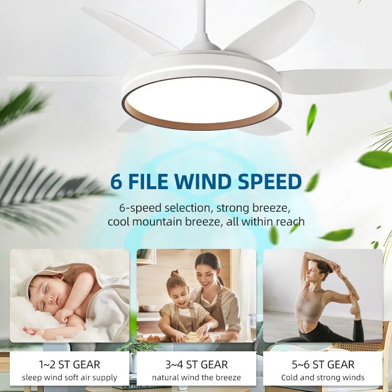 Фабрика DC Bldc 50 55 дюймов белый ABS 6 лопастей потолочный вентилятор свет с дистанционным управлением