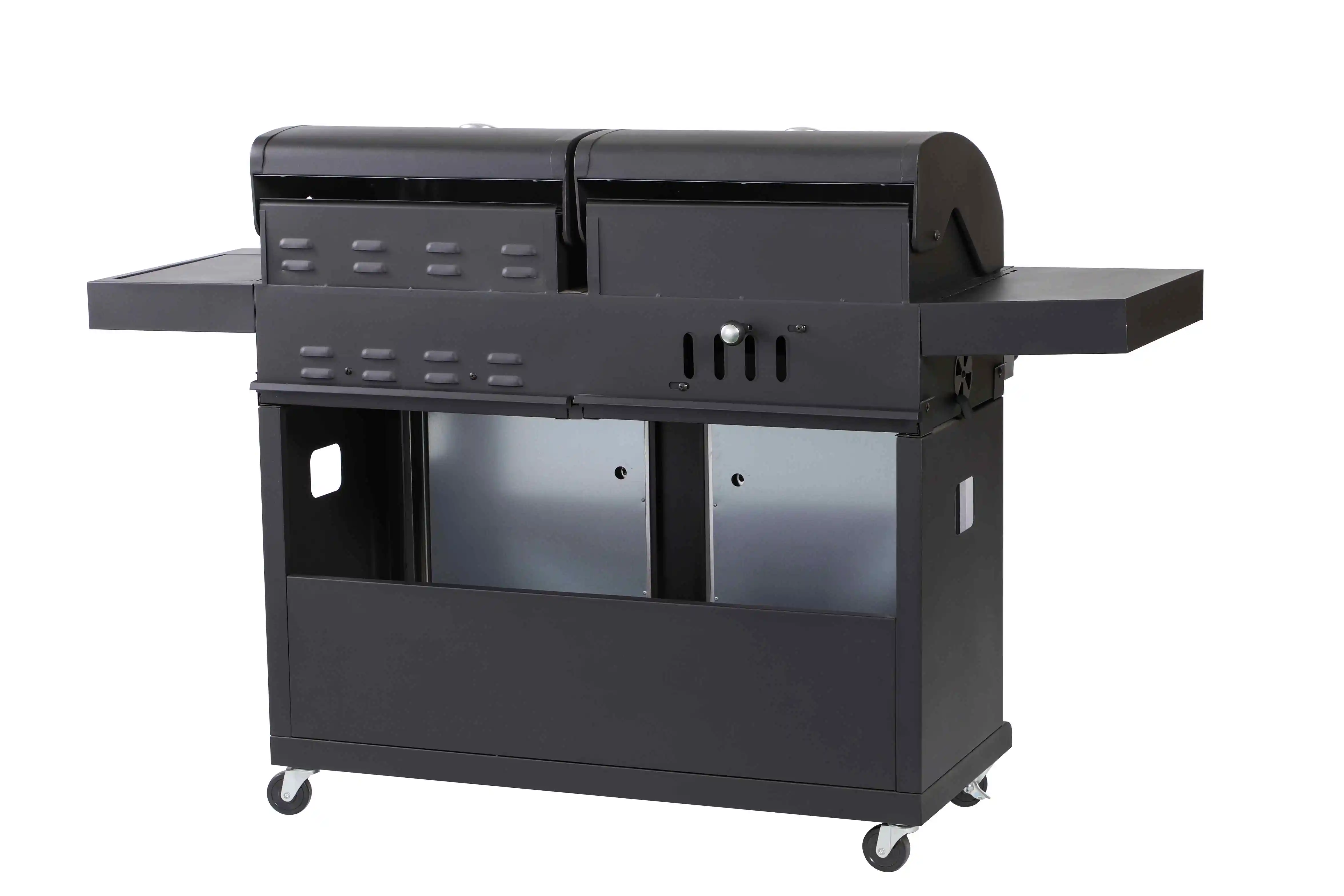 Garden Backyard Portable 3 burner gas charcoal bbq grill + side burner with wheels