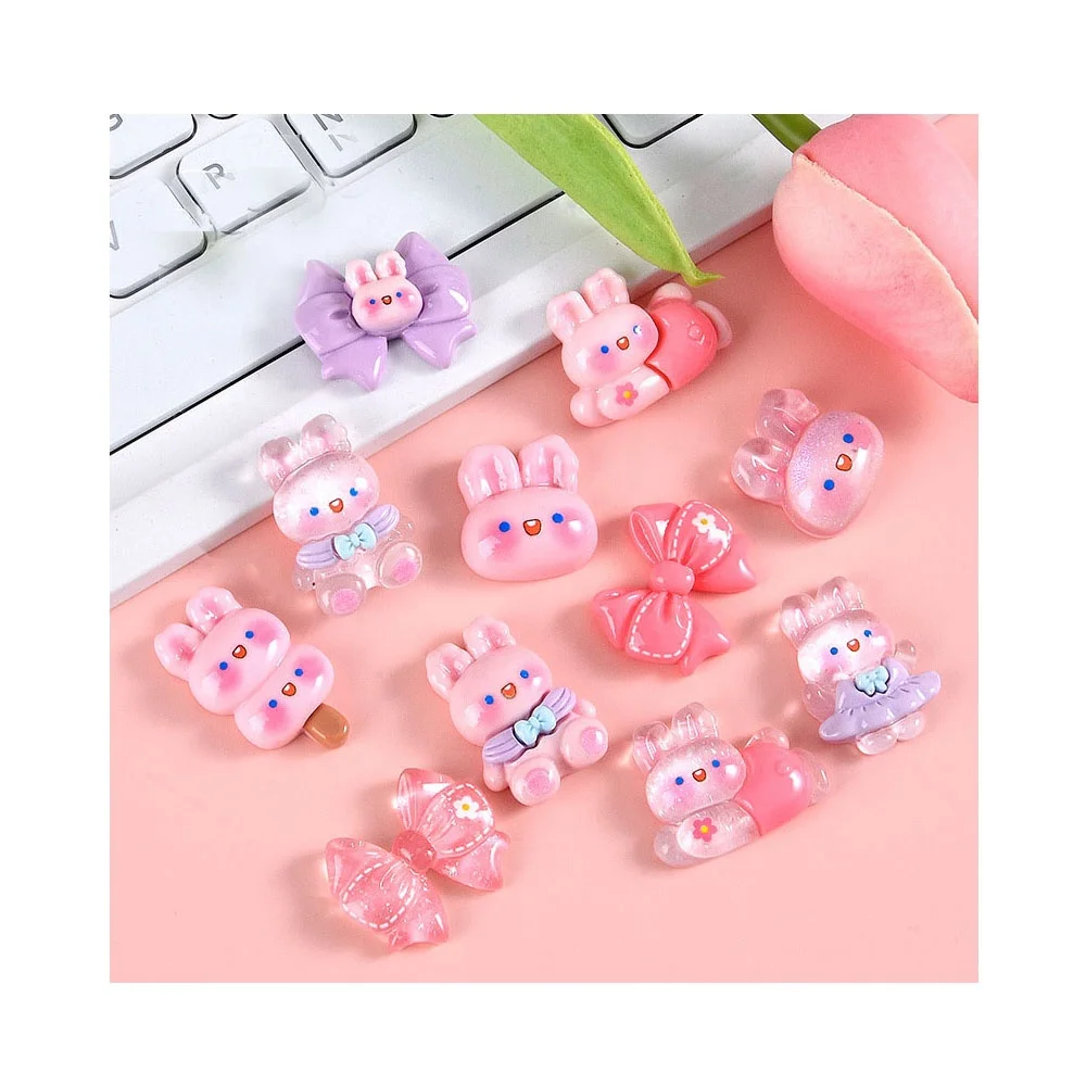 HENGXIN High-quality Cartoon Animal Rabbit Bow Tie Multi-Color Resin Charms for Slime Filler Dollhouse Handcrafts Decoration