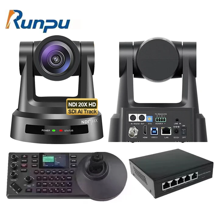 USD1098 Free Ship Kit HD690-20N=2 pcs NDI poe SDI 20X HD1080P PTZ Conference Camera lan AI track+a ip controller+poe switch