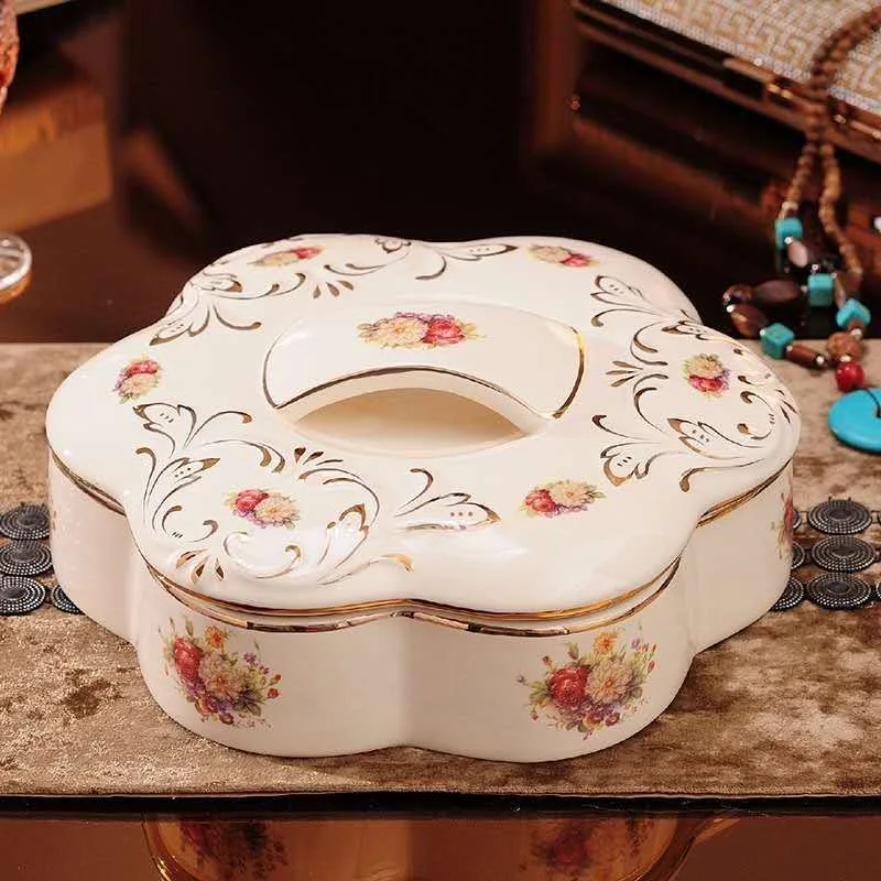 High-Grade Light Luxury Ceramic Fruit Plate Snack Candy Plate for Tea Tables Multi-layer for Living Room Household Dishes Plates