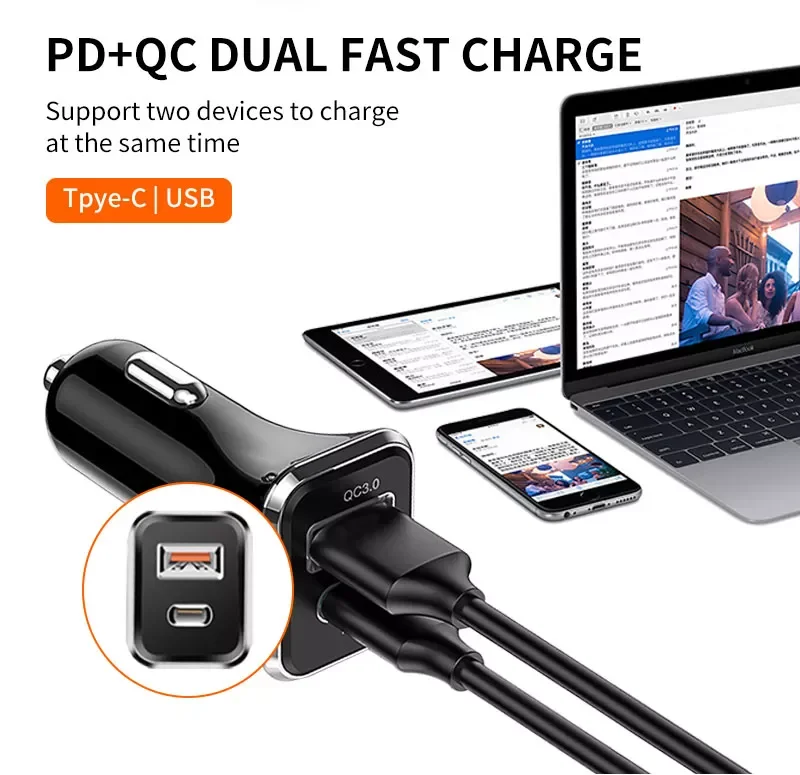 Dual Port 36w Qc3.0 usb C Chargeur Carregador Cargador Rapido Cellular Oraimo Fast Usb Pd Sarj Car Charger Mobile Phone Charger