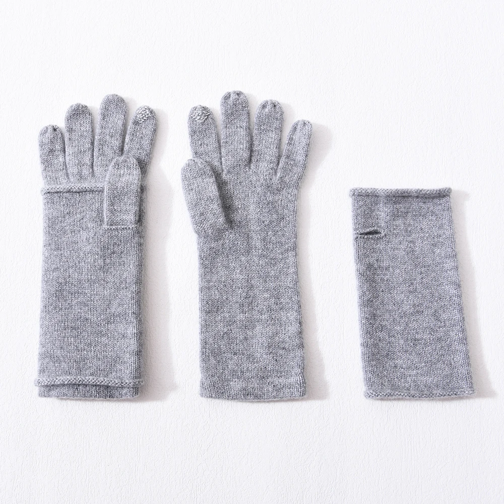 Wholesale Soft Full Finger Mittens Elastic Custom Logo Lightweight Women 100% Pure Cashmere Knit Gloves Winter Warm