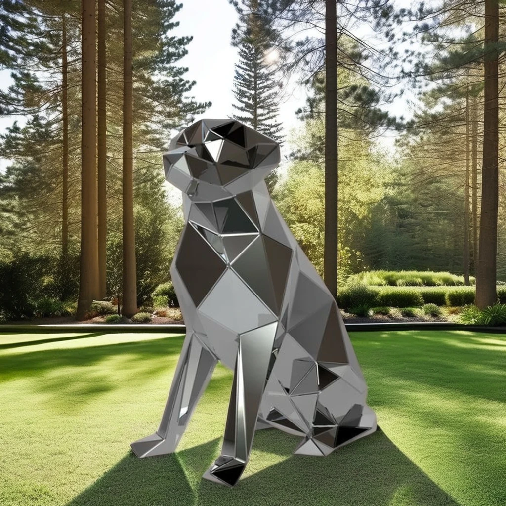 2024 New Garden Landscape Design Creative Outdoor Giant Metal Statue Life-Size Stainless Steel Geometric Animal Sculpture