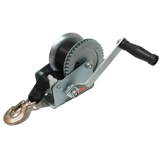 2200lbs Marine Boat Trailer Hand Winch with Polyester Strap Webbing Snap Hook