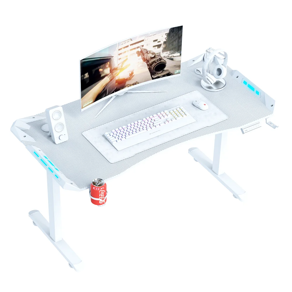 Beisijie Hot Sale Racing Model Adjustable Height RGB Light Carbon White E-Sports Gaming Table PC Home Used Table
