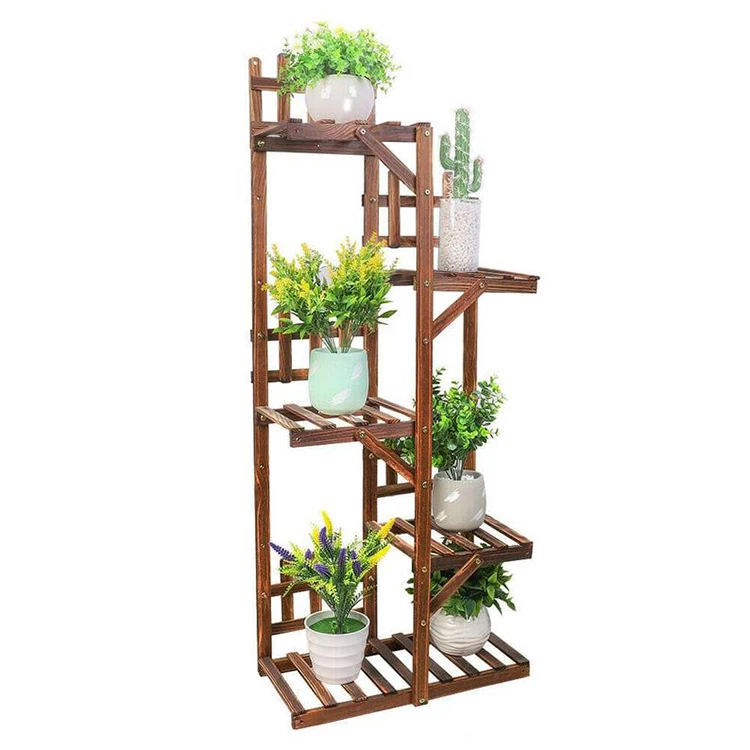 Rattan Planter Shelves Wooden Tier Plant Stand Corner Flower Shelf Ladder Balcony Indoor Outdoor Garden