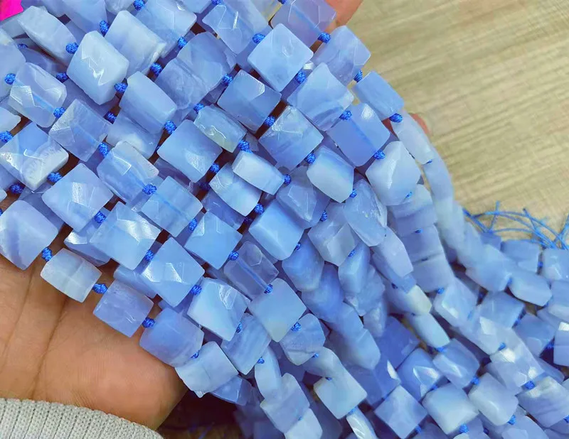 Natural Smooth Charm Gemstone Purple Agate Faceted  Irregular  Square Blue Chalcedony Stone Beads For Jewelry Making