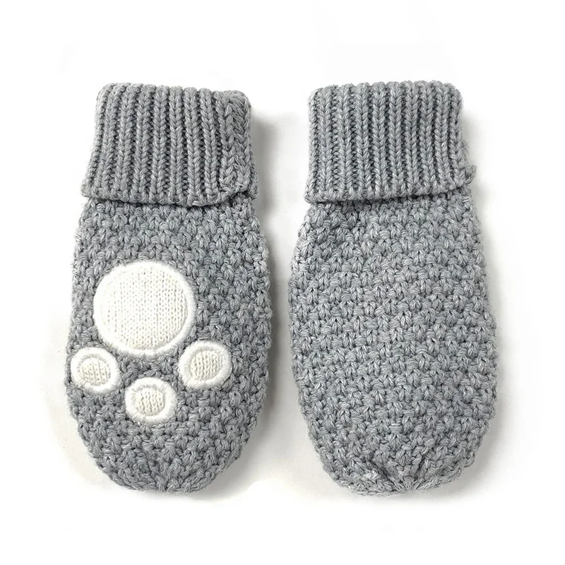 Toddler Baby Girl Winter Soft Warm Knitted Mittens Cute Cat  Embroidery Baby Gloves
