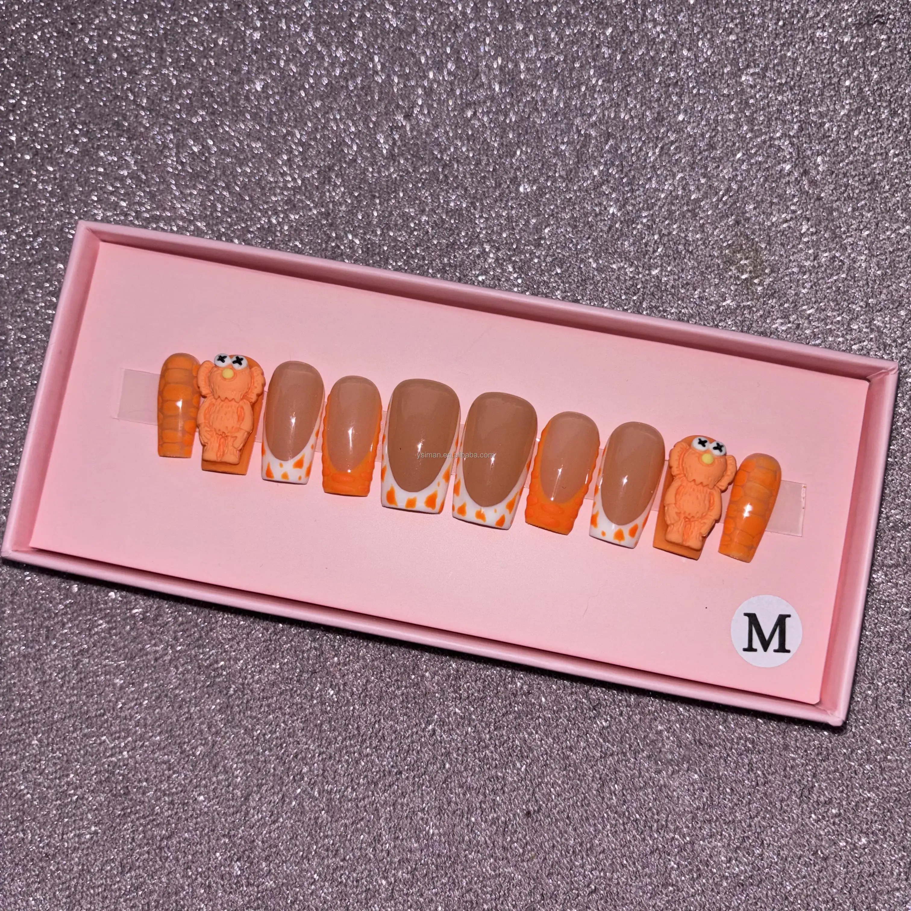 Short nails Design Custom Middle Oval Black French White Butterfly  ABS Acrylic Artificial Fingernails