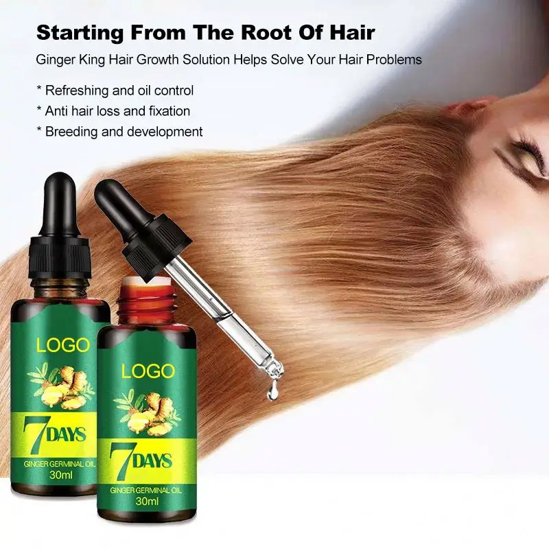 private label Wholesale 30ml Ginger Oil 7 Days Hair Growth Essential Oil For Hair Loss Treatment Regrowth Serum