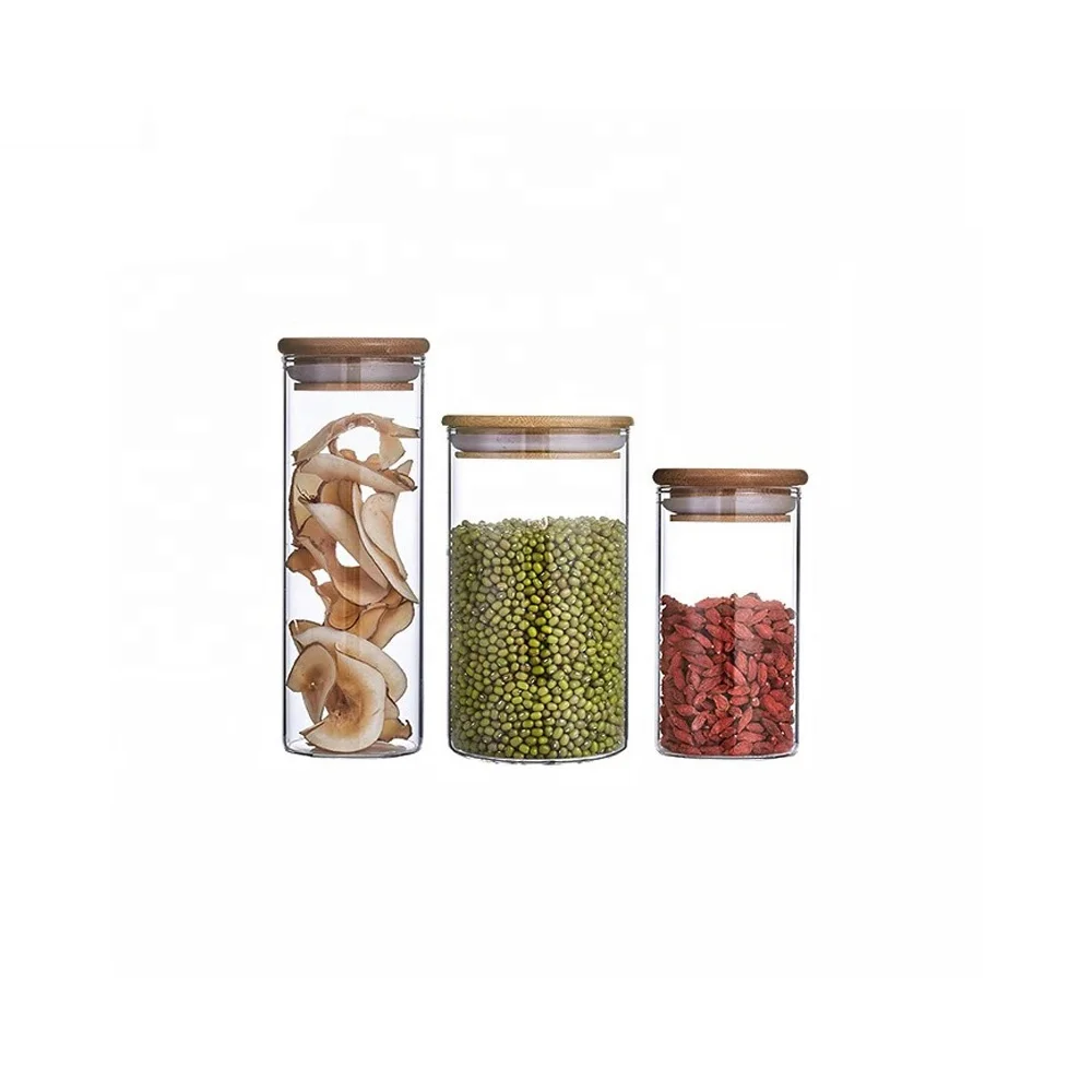 large glass food storage jars wholesale glass jar wooden lid for honey food candy glass jar GSJ-02A