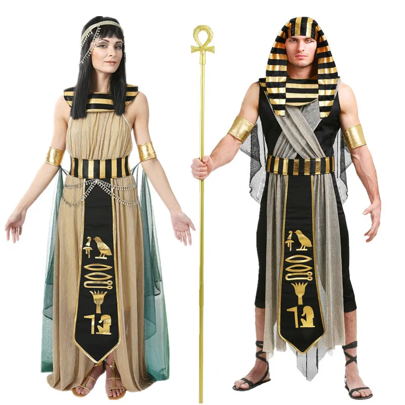 Halloween Adult Cosplay Costumes for Men and Women Casual Egyptian Pharaoh Cleopatra National Jumpsuit Suits for Carnival