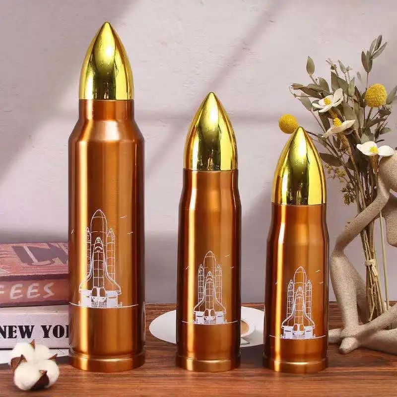 RTS Bullet Shaped 350ml 500ml 1000ml water bottle with lid  Double Wall Stainless Steel Thermo Water vacuum insulated