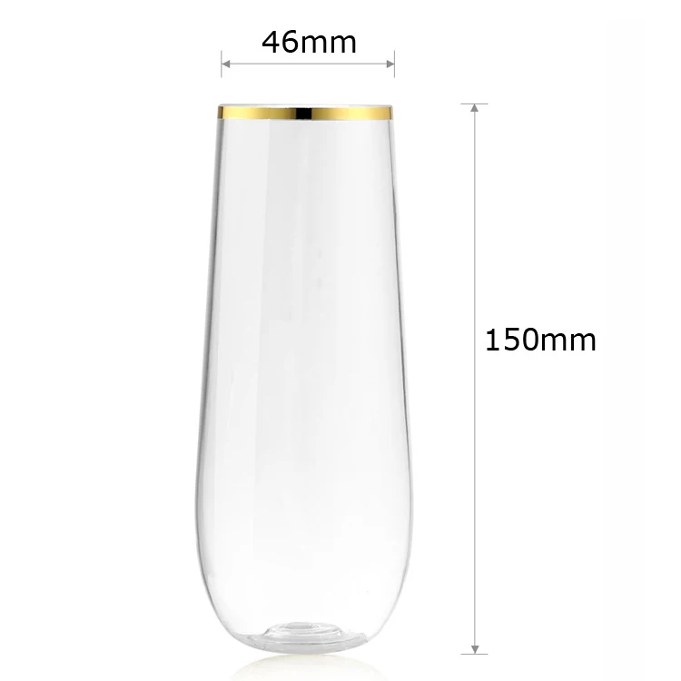 Unbreakable Stemless Premium Quality Plastic Wedding Champagne Flutes for Weddings