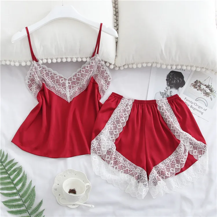 FS062 Multicolor Nude Women Babydoll Sling Short Ladies Erotic Photos Silk Sexy Pajamas Set Sexy Lace Lingerie Sleepwear Set