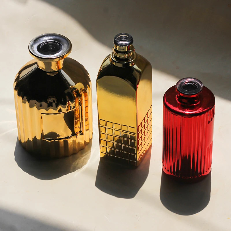 750ml Gold Color Champagne Glass Bottle Electroplating Glass Bottle With Cork Export Manufacturer