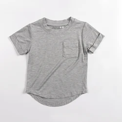 Custom Curved Hem Toddler Baby Boy Elastic Knit bamboo T-shirts With Pockets kids cropped top