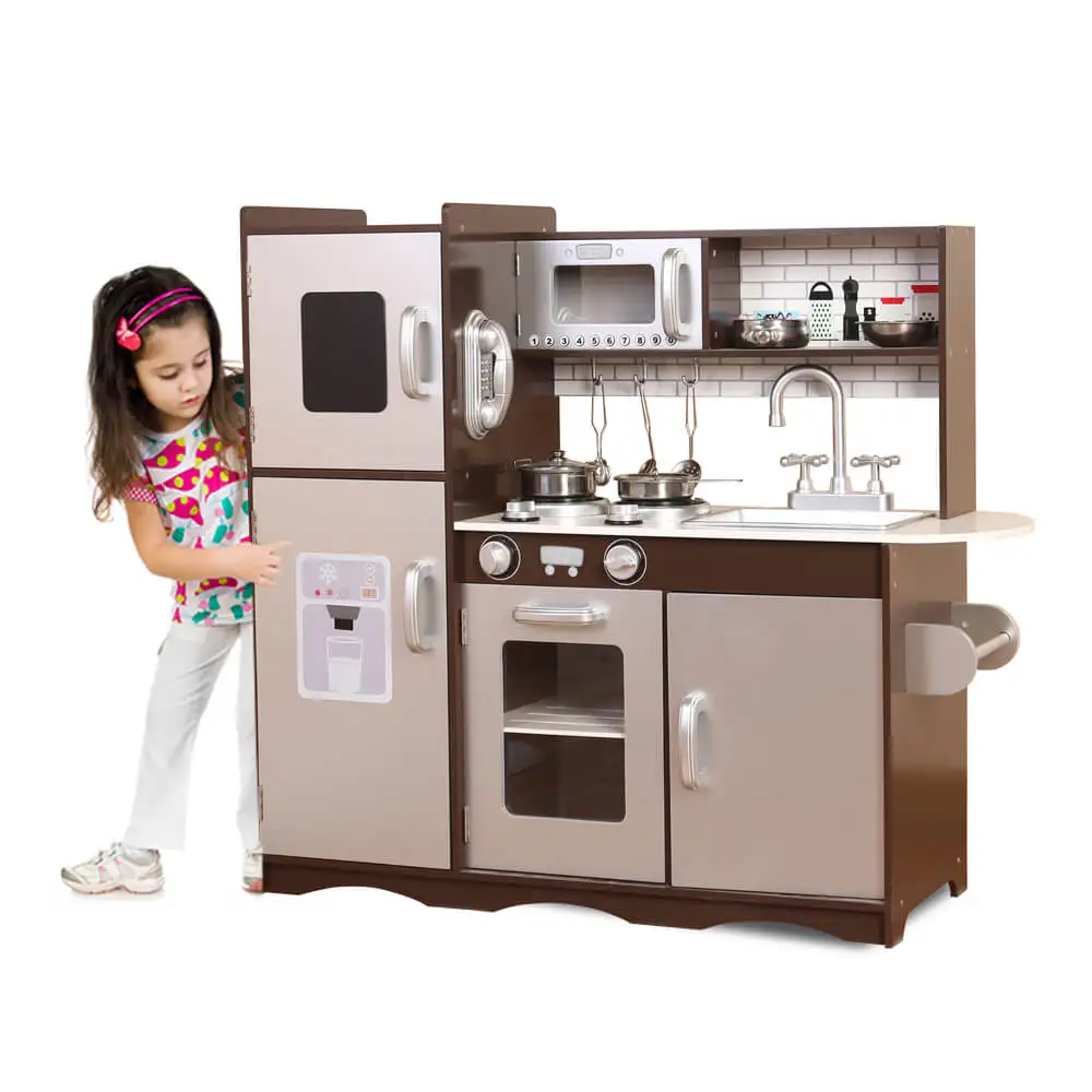 82X30X100cm 3 Years Above MDF Kids Wooden Toy Kitchen Set With ABS Plastic Sink And Faucet Accessories
