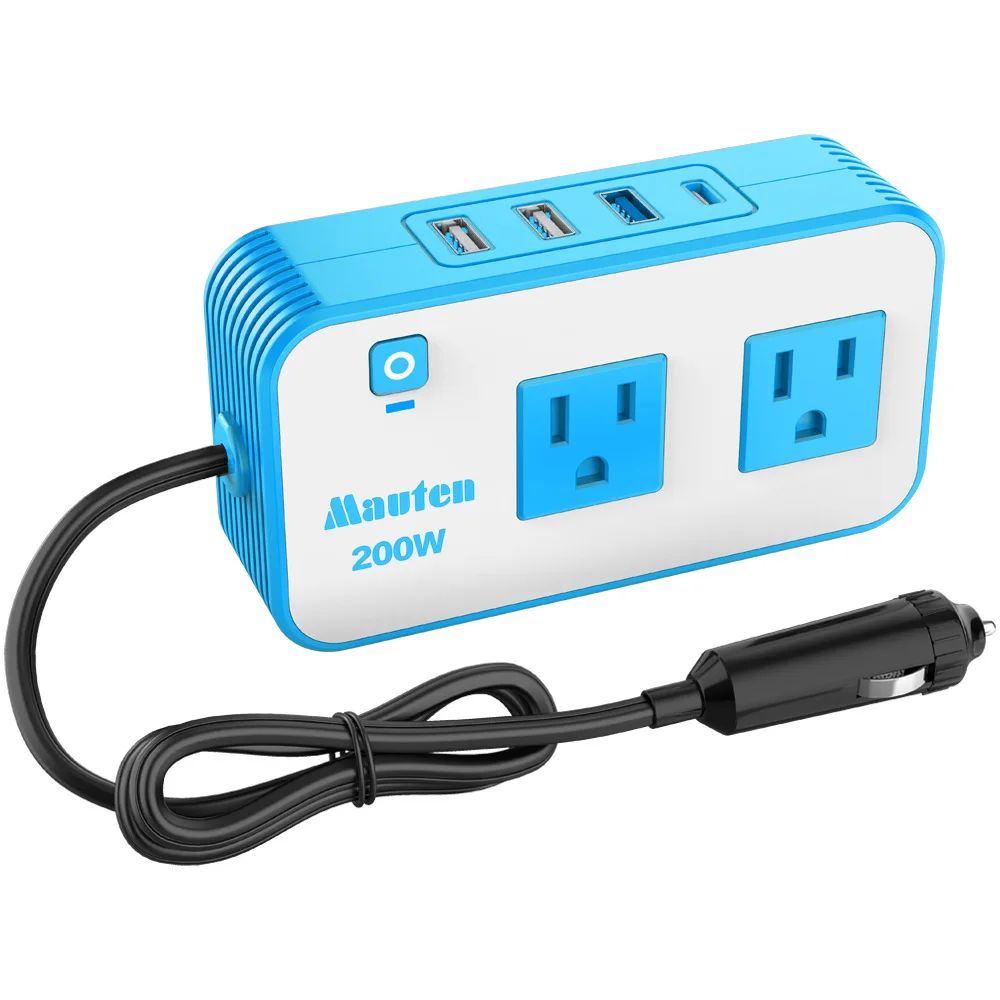 200W multifunctional socket inverter fast charging PD20w+QC3.0 power converter bank car inverter