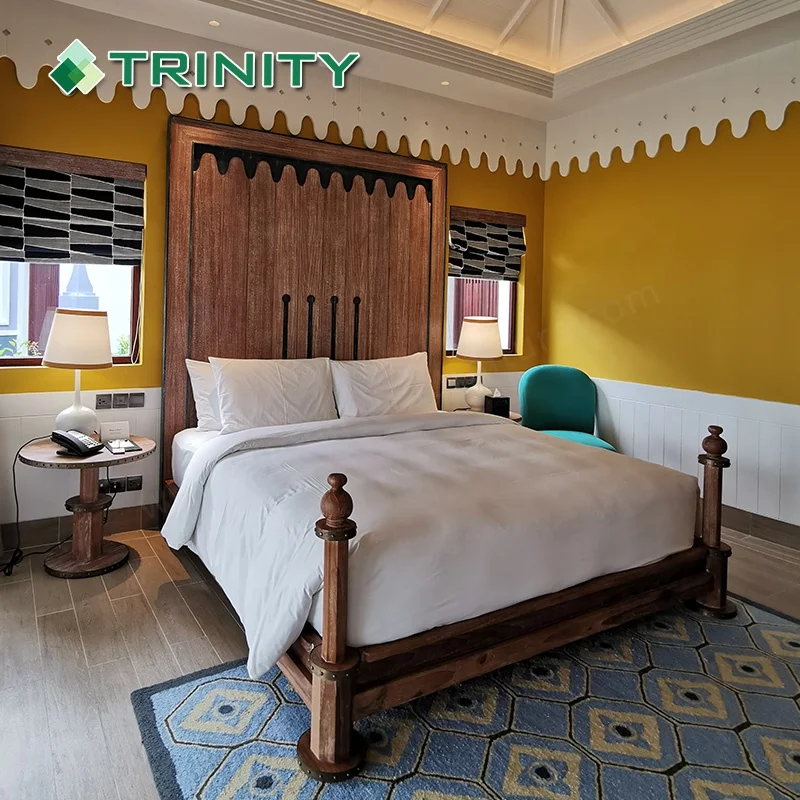 Commercial Modern Resort Wooden Style 6 Star Solid Wood Hotel Bedroom Furniture Set