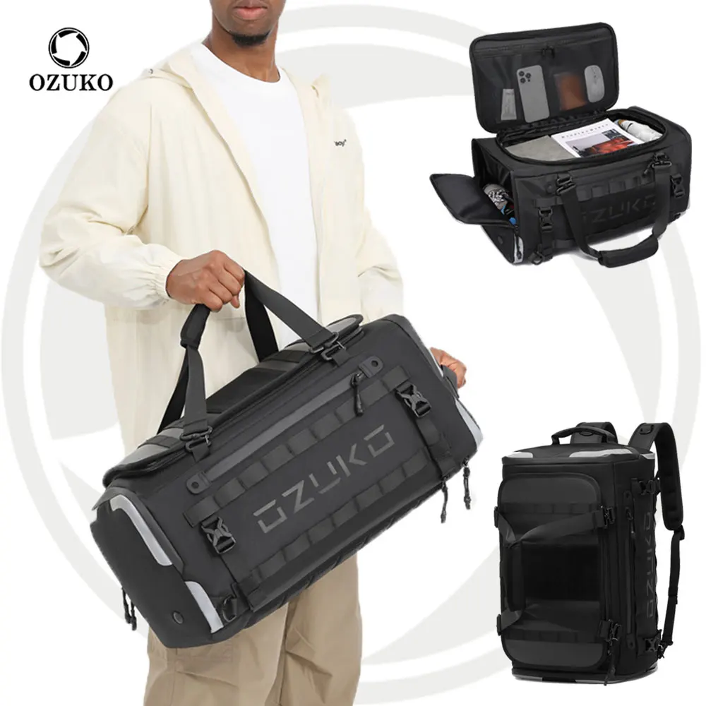 OZUKO 9641 Travel Weekender For Men Duffle Bag With Shoe Compartment Hiking Outdoor Duffel Bags For Traveling Waterproof Gym Bag