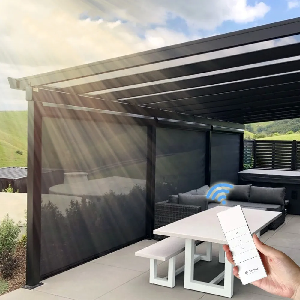 QINGYING Exterior Smart Remote Electric Windproof Wifi Control Zip Track Window Outdoor Roller Blinds for Manufactured Home