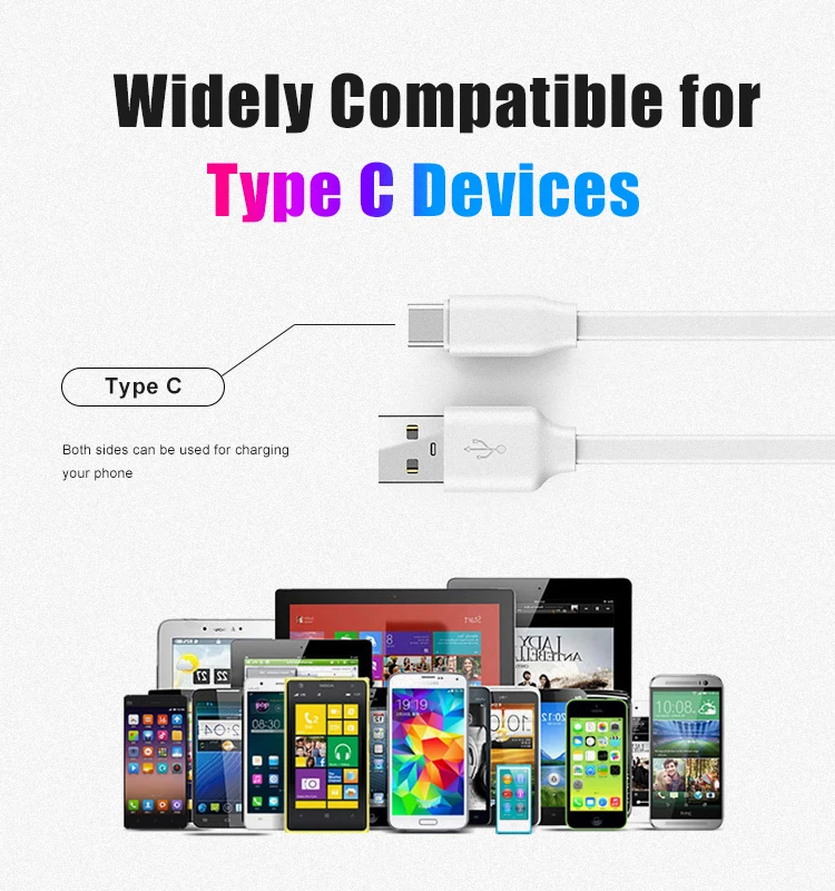 Высококачественный плоский зарядный кабель usb type-c для передачи данных телефона зарядное устройство
