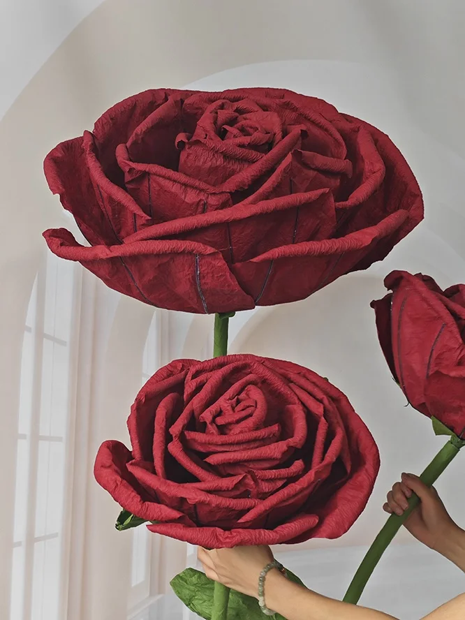 CP-021 wedding Stage Paper Flowers Craft Decorations White Red Roses Giant Flower For Window Decor Wedding Party Floral Set