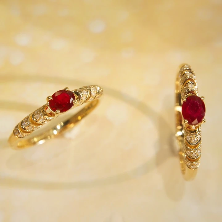 H&F Natural Oval Shaped Ruby Ring with Natural Diamond Vintage 18K 14K 9K Real Gold Natural Burmese Star Ruby Ring