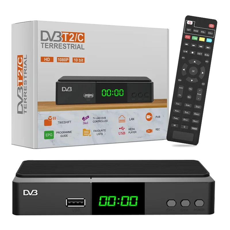 Cheapest dvb-t2 h.265 HD 1080P decoder support wifi mpeg4 pvr usb media dvb t2 tv box