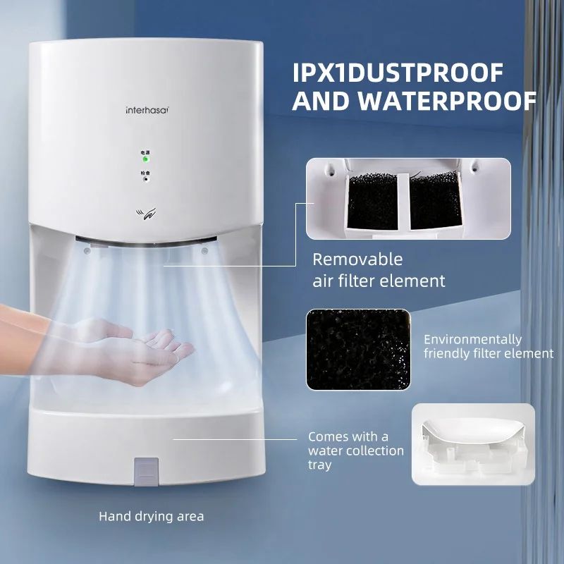 Bathroom High Speed Toilet Hand Dryer Machine Commercial with Drip Tray High Velocity Electric Dryer for Hotel