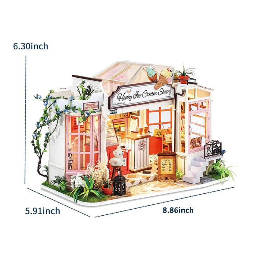 Robotime Rolife 3D Wooden Puzzles DG148 Honey Ice-cream Shop DIY Miniature Doll House Creative Gifts