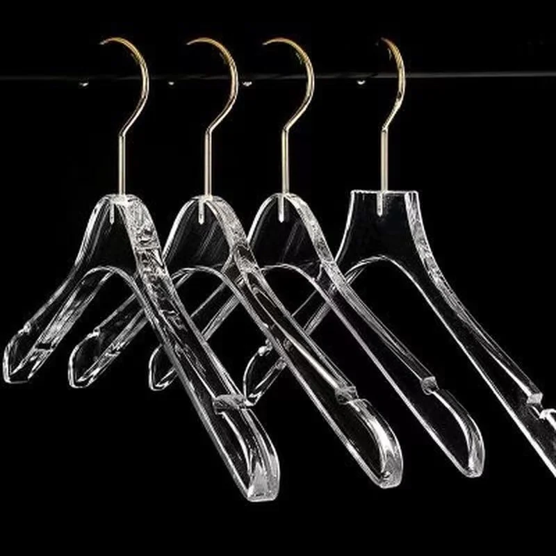 Long gold metal Hook Baby Kids Plastic Coat Dress Clothes Clear Premium Acrylic Hanger