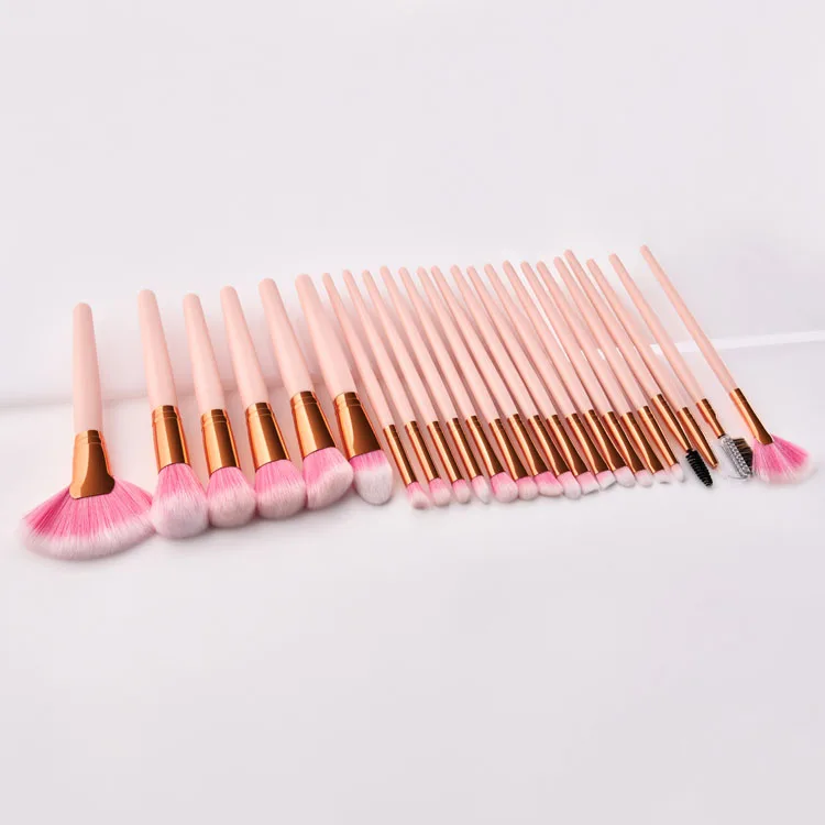 Professional Pink Make Up Brush Set 24 Piece Rose Gold Ferrule Eye Face Makeup Brushes