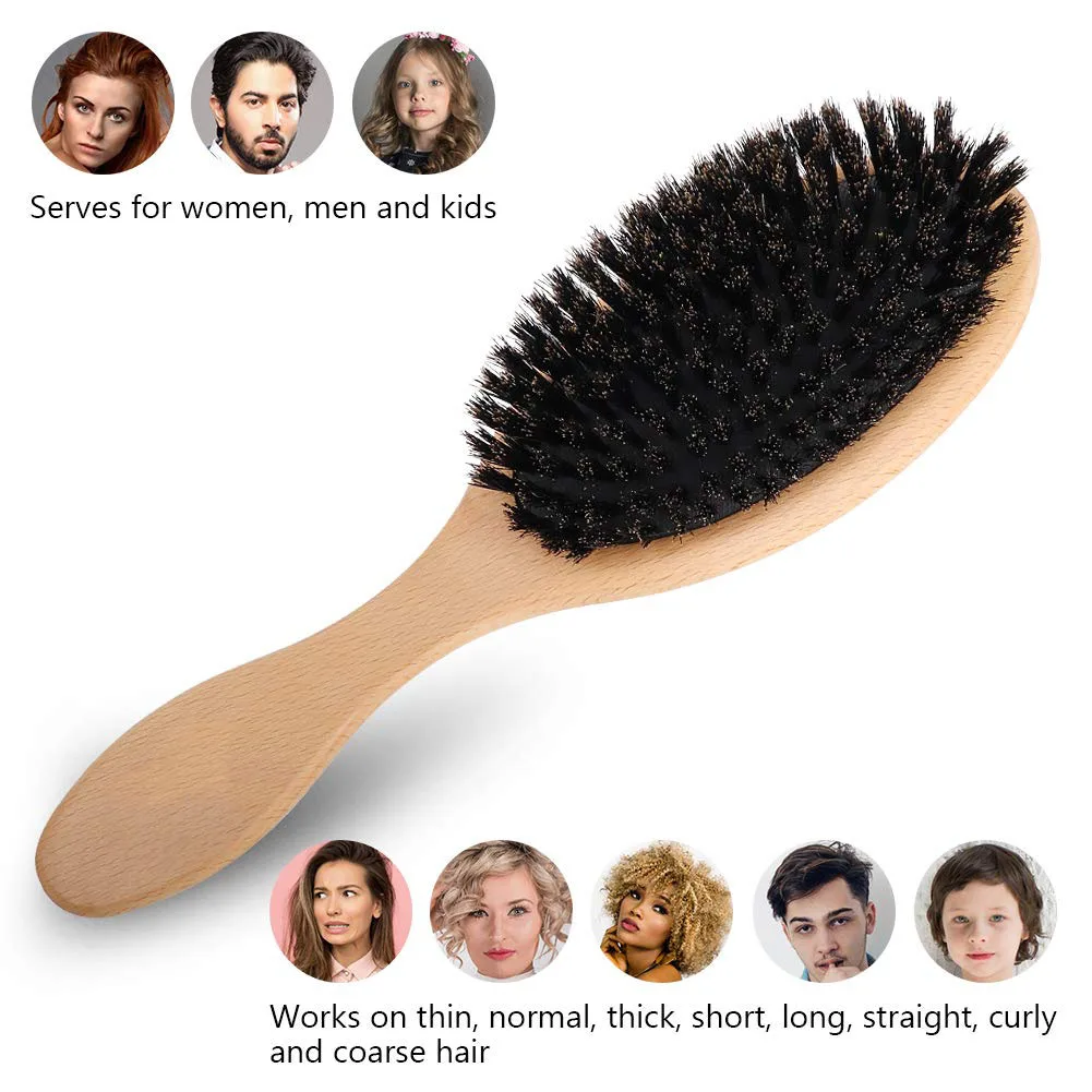 Private label hot selling  wooden boar bristle custom logo hair brush wholesale popular high quality hair brush
