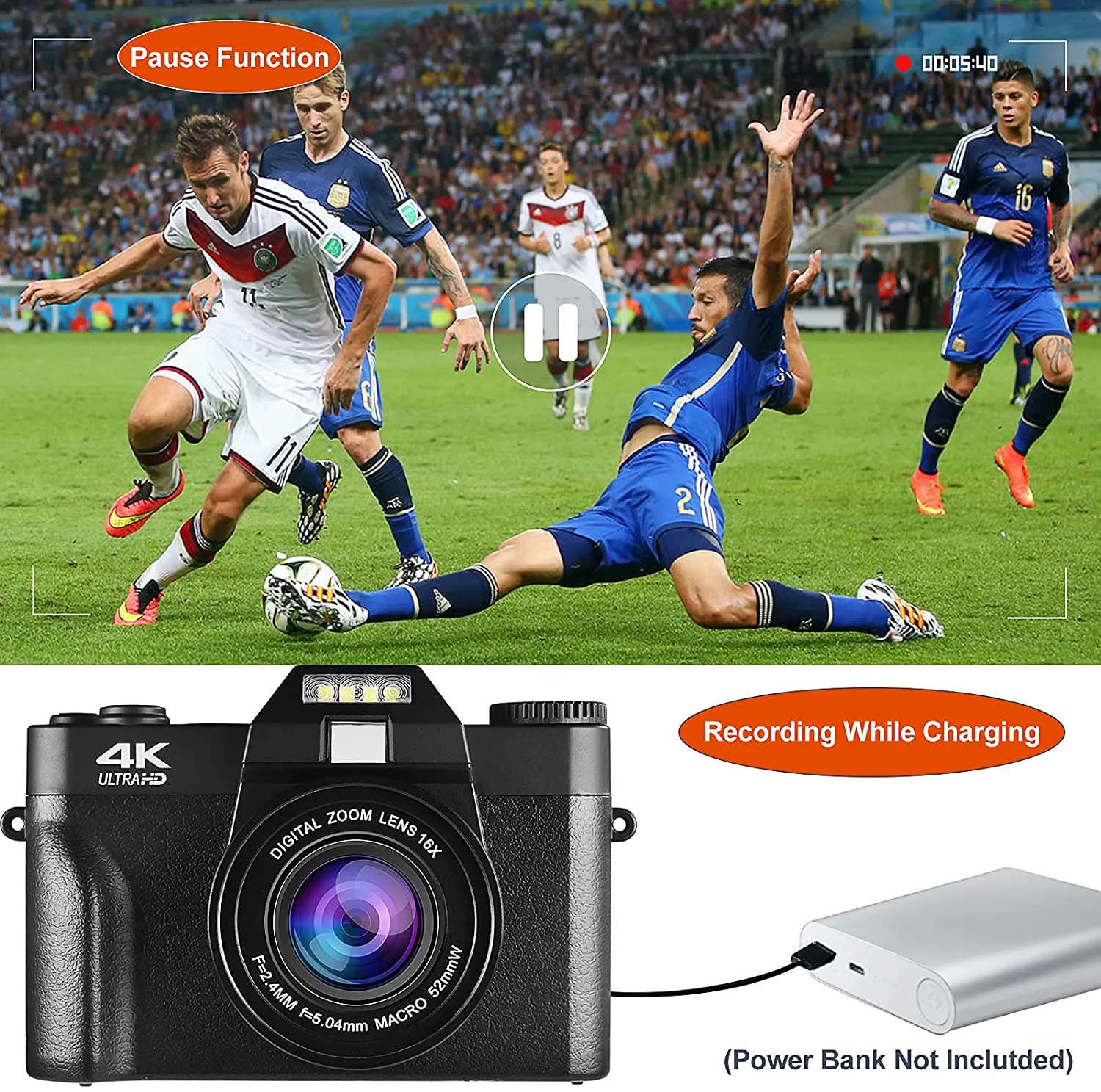 4K Digital Cameras for Photograpy, 48 MP FHD Vlogging Camera with WiFi 16X Digital Zoom 3.0 Inch Flip Screen